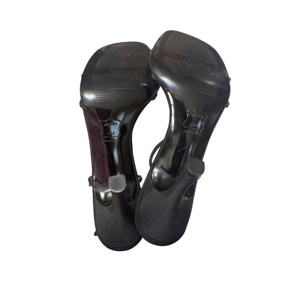 Stuart Weitzman Black Satin Rhinestone-Embellished Ankle Strap Stiletto Heels 7. - Picture 6 of 7